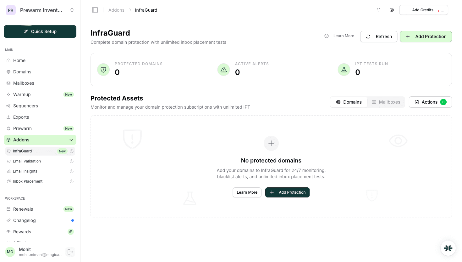 InboxKit InfraGuard domain protection dashboard